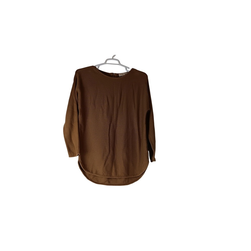 Michael Kors Brown Long Sleeve Back Zip Curved Hem Knit Sweater Womens Medium
